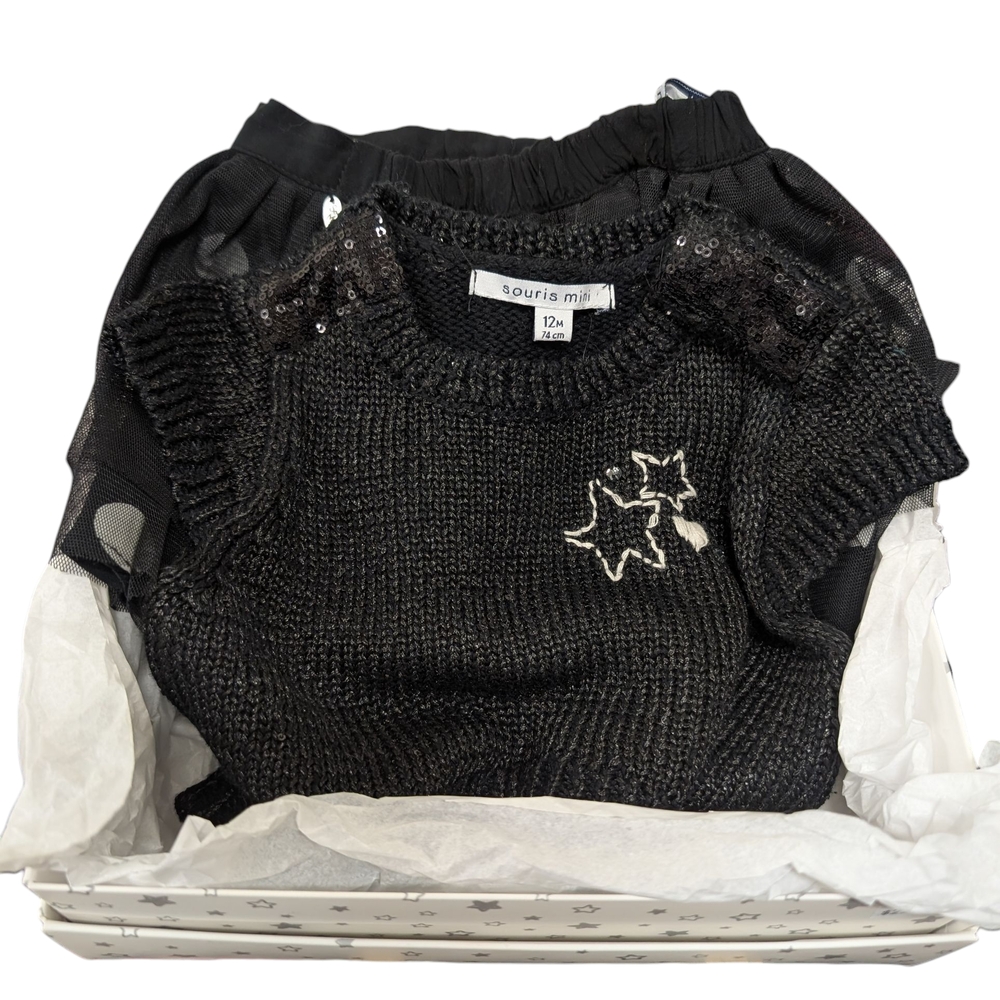 Black Kids Matching Set with Star Details